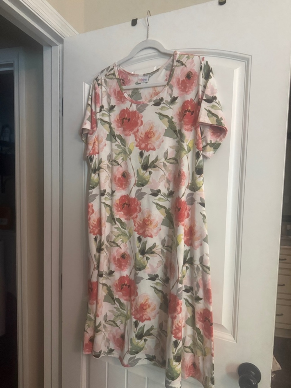 LuLaRoe Jessie Coral and Green Floral Midi Dress